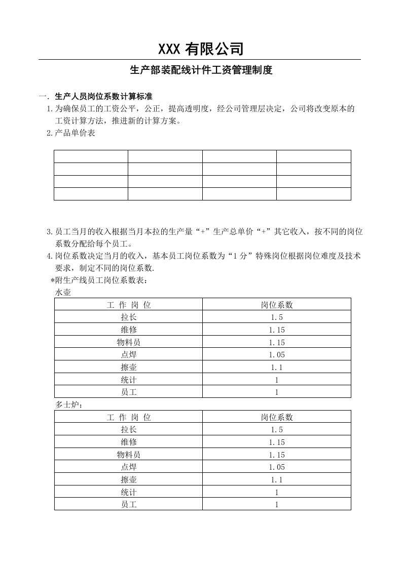 生产部装配线计件工资管理制度