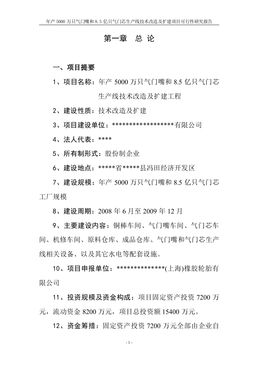 年产5000万只气门嘴和8.5亿只气门芯生产线技术改造及扩建项目可行性策划书