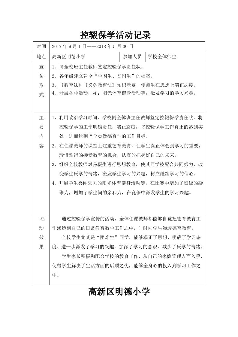 控辍保学工作会议记录