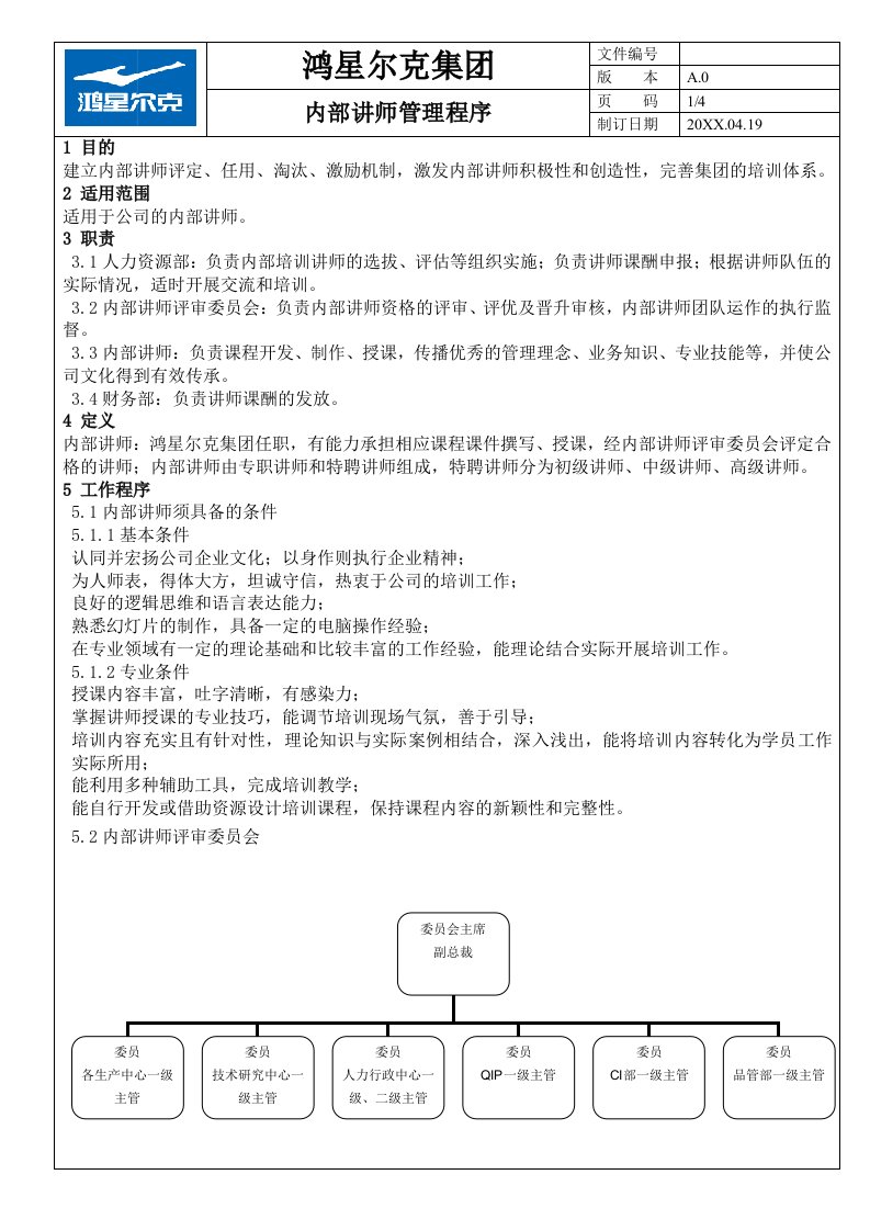 内部管理-某体育用品公司内部培训师管理方案