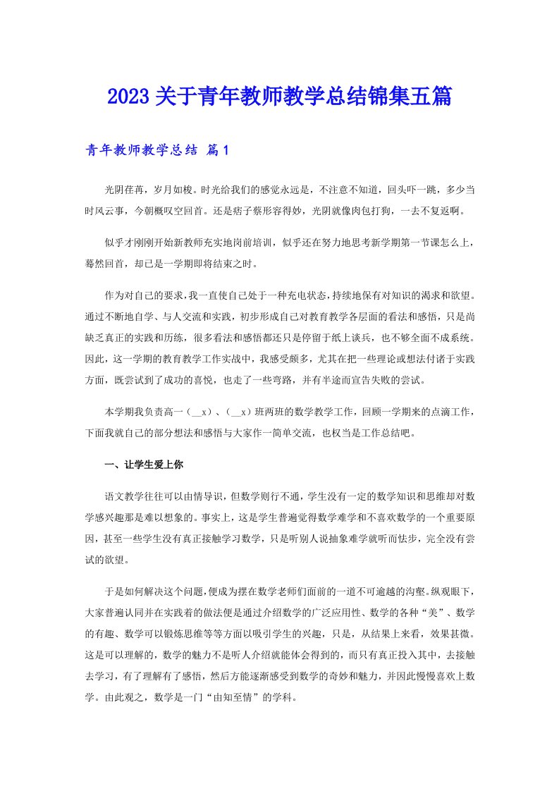 2023关于青年教师教学总结锦集五篇