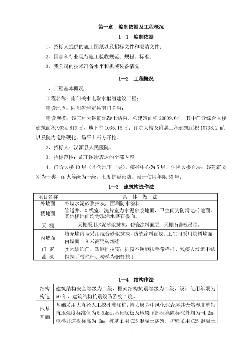 1-3-汉源县人民医院新医院建设工程-投标文件-技术标部分施工组织设计