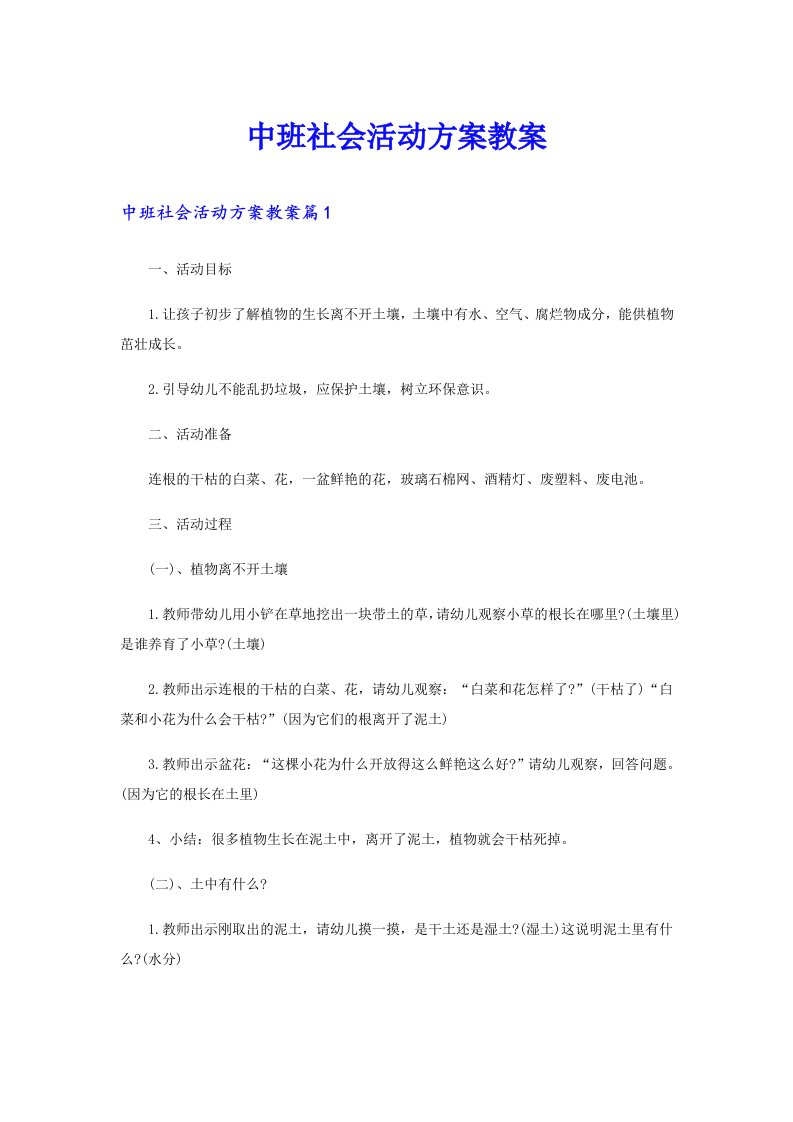 中班社会活动方案教案