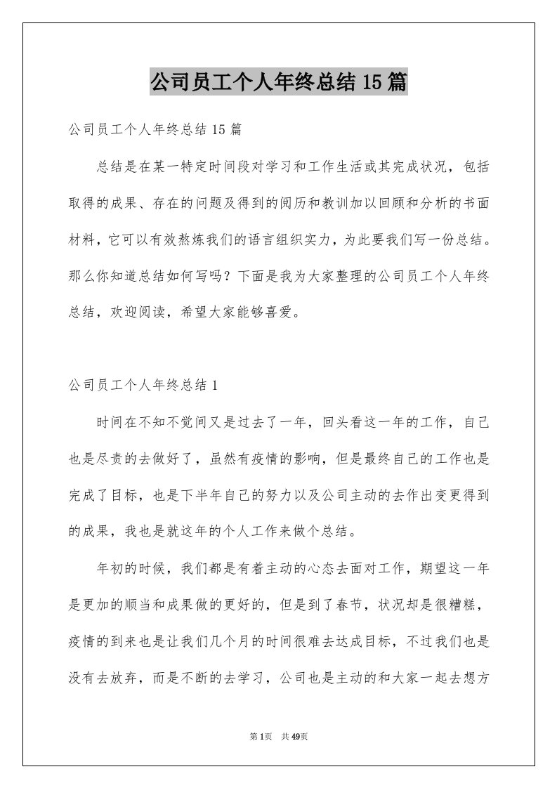 公司员工个人年终总结15篇例文