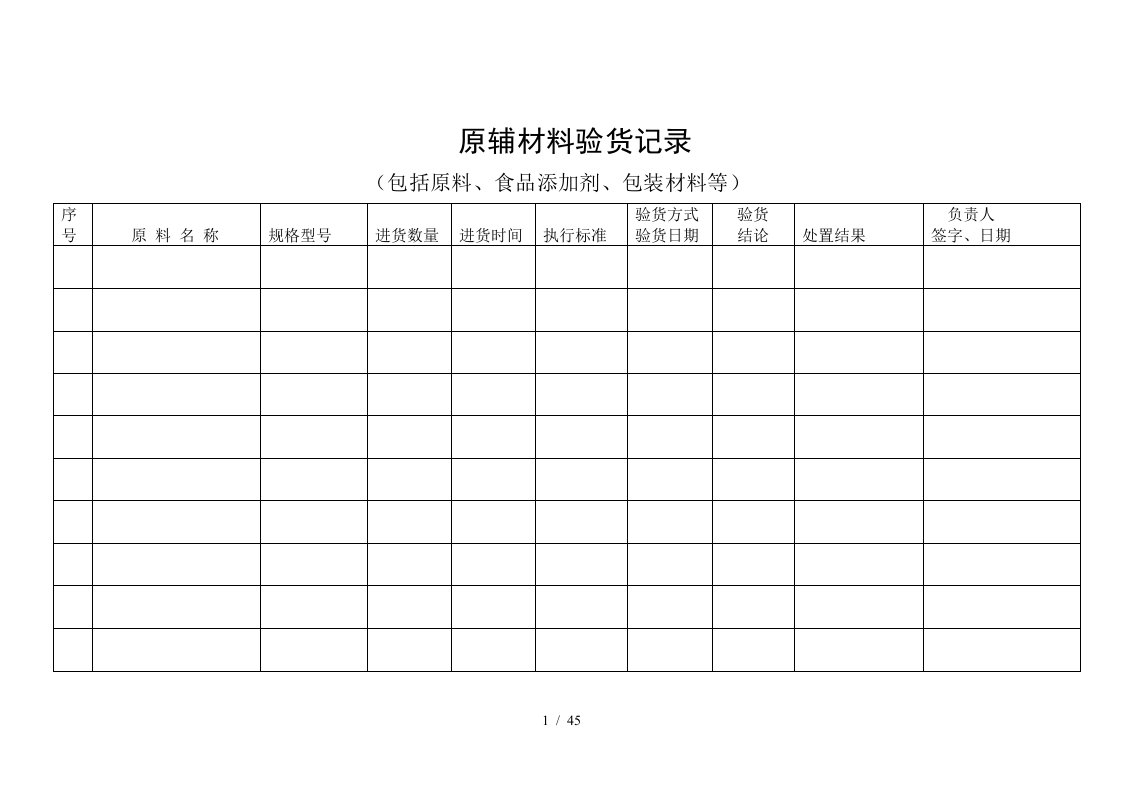 食品企业QS记录表格