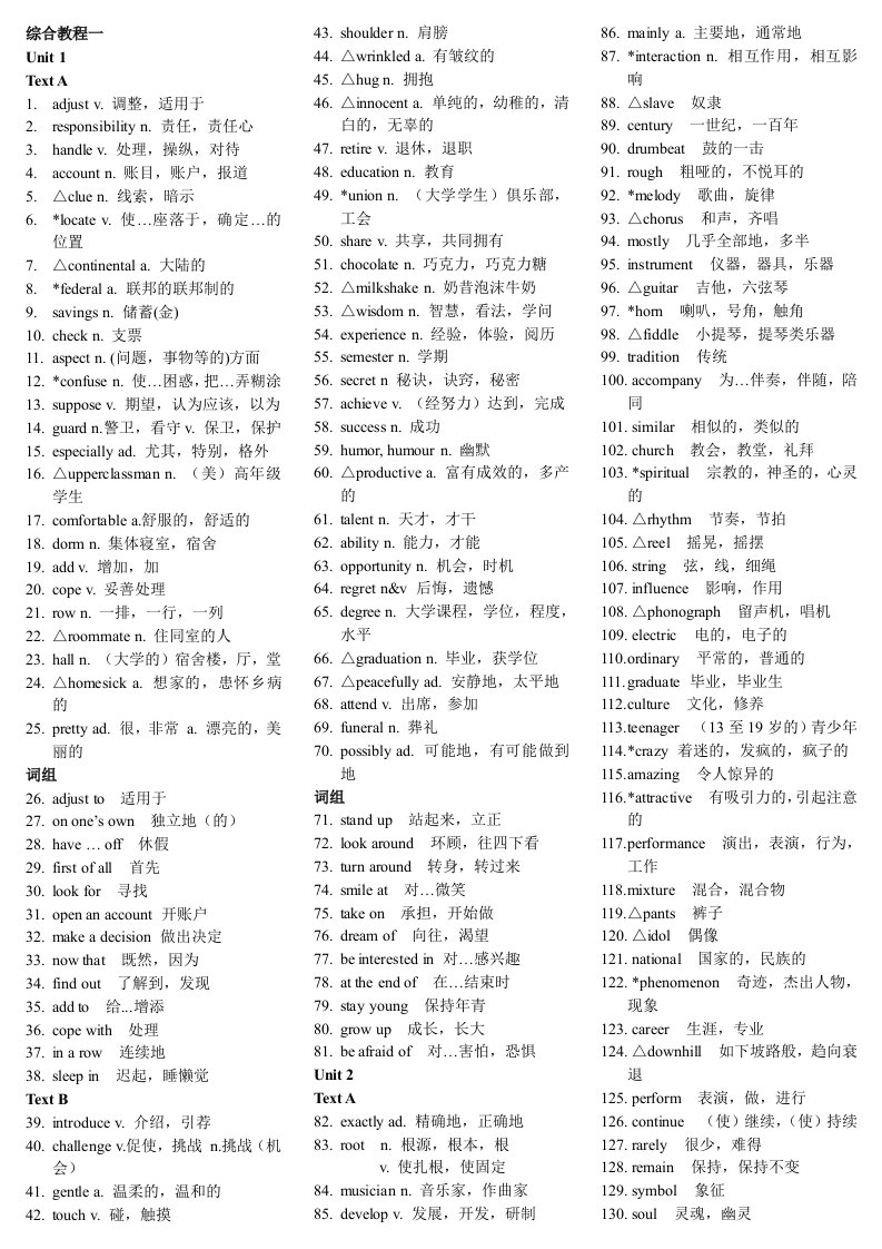 实用英语综合教程1单词