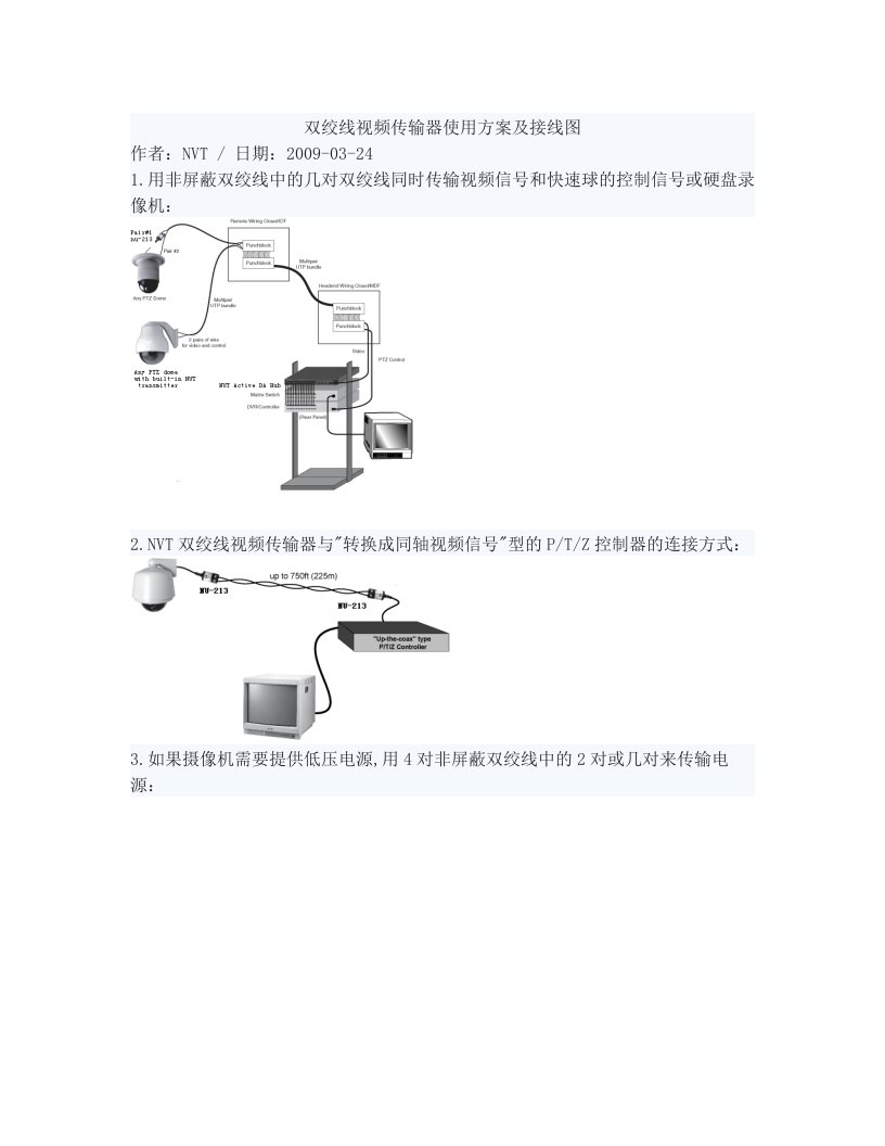 sppAAA双绞线视频传输器使用方案及接线图