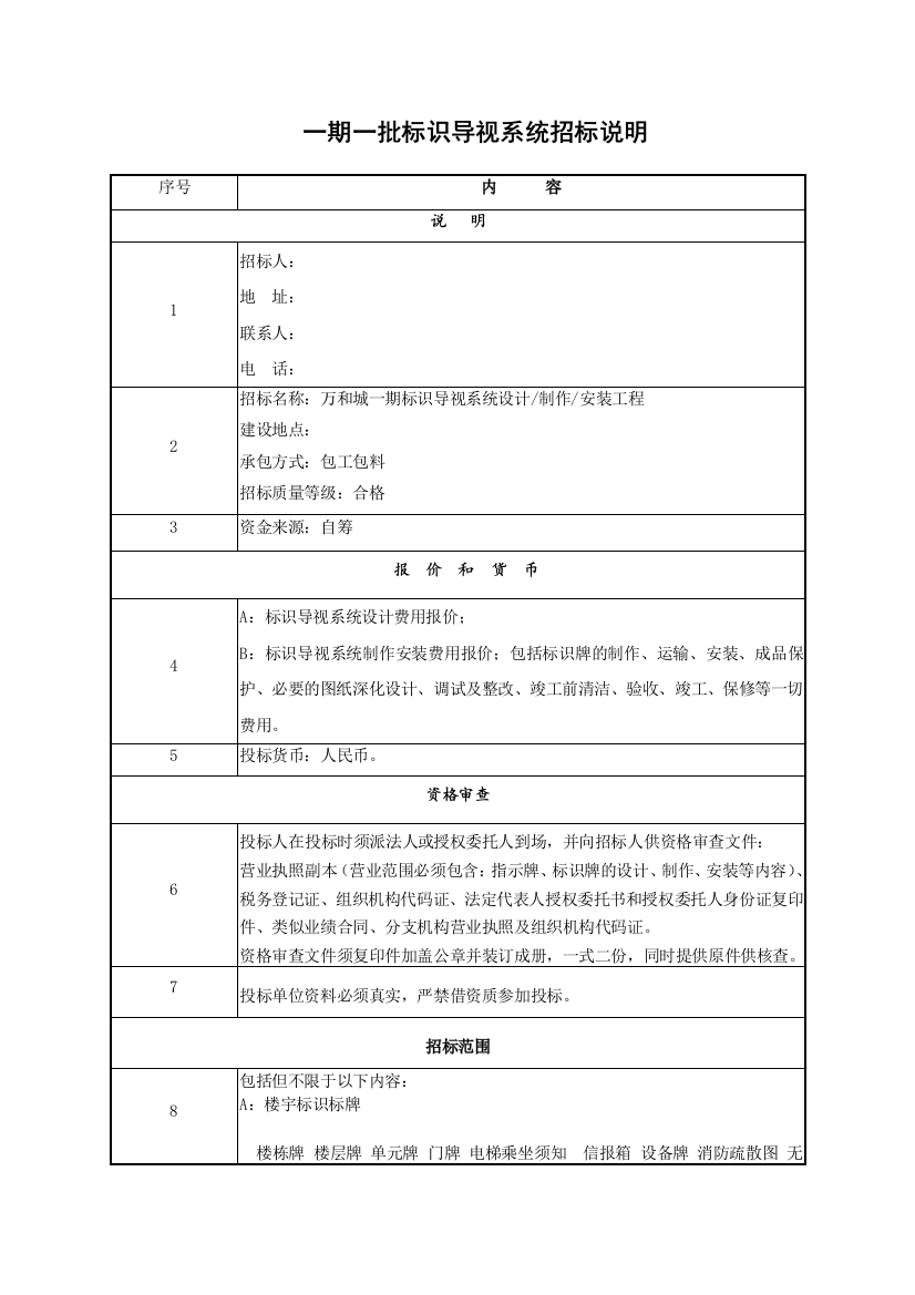 标识导视系统招标说明