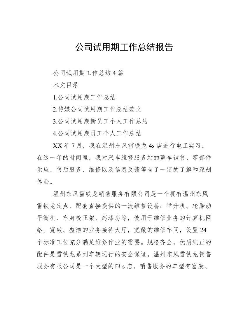 公司试用期工作总结报告