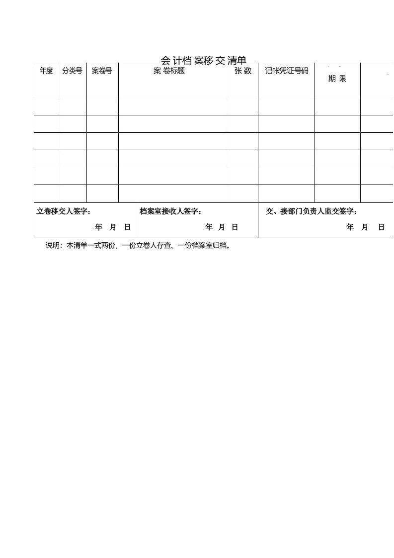 会计档案移交清单