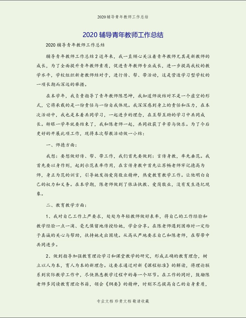 2020辅导青年教师工作总结