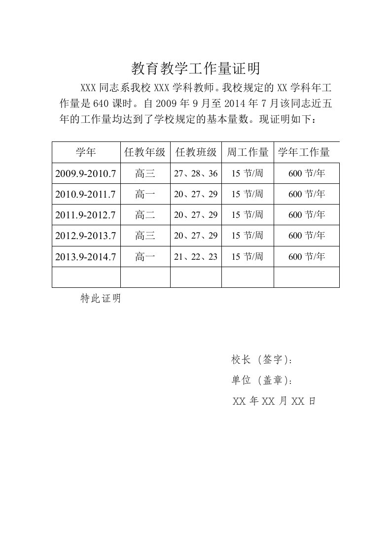 教育教学工作量证明2