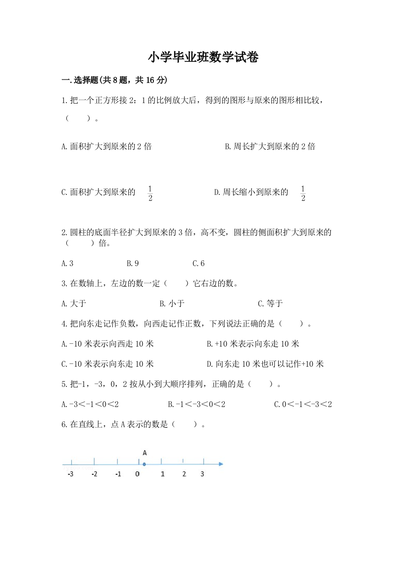 小学毕业班数学试卷（全优）