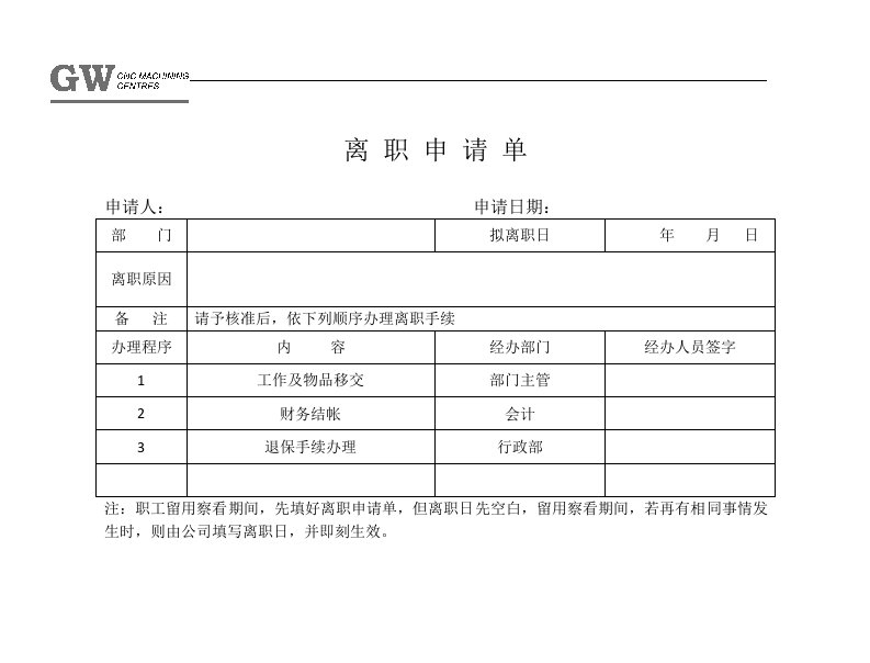 【管理精品】离职申请单