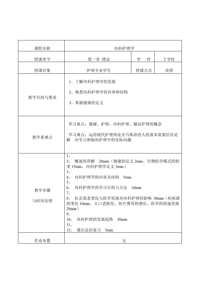 内科护理学教案