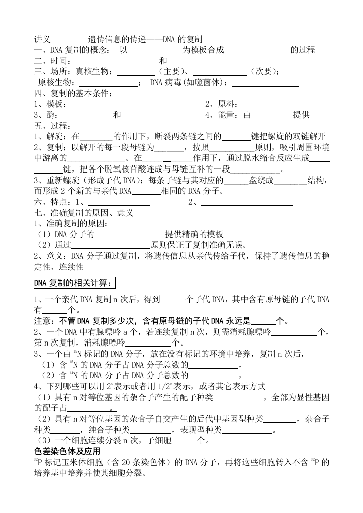 （中小学资料）讲义DNA的复制