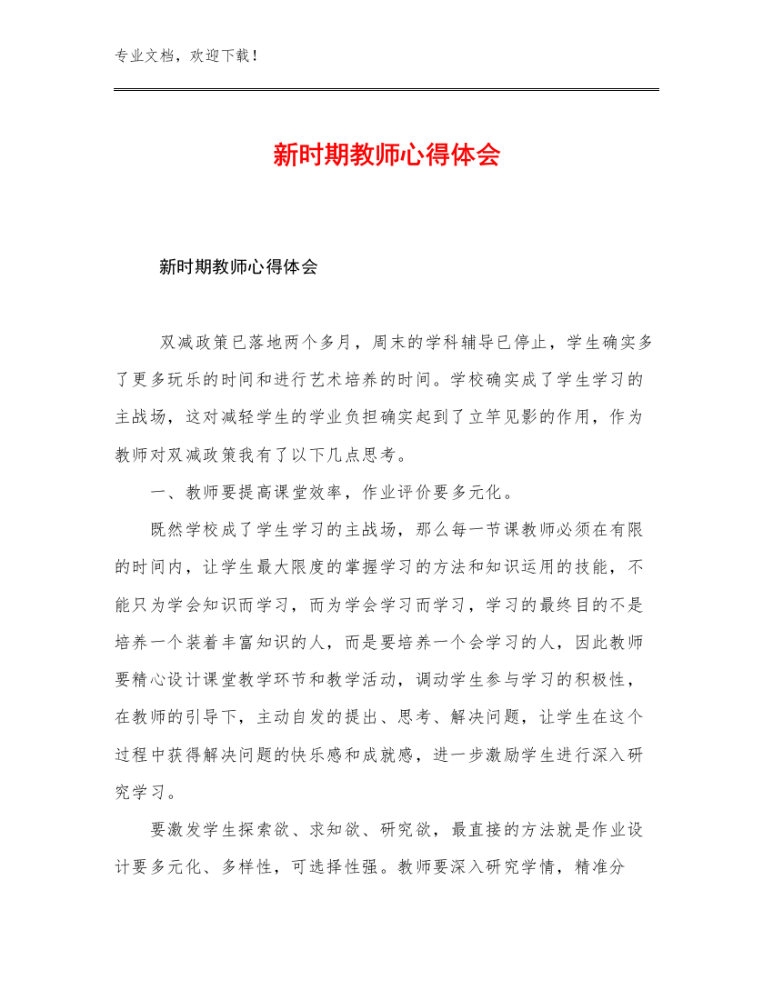 2023新时期教师心得体会范文12篇