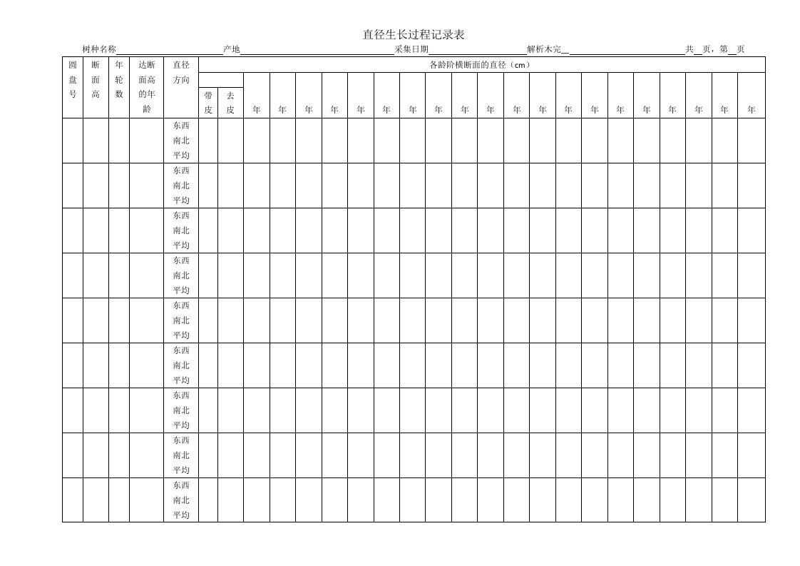 树干解析-直径生长过程记录表