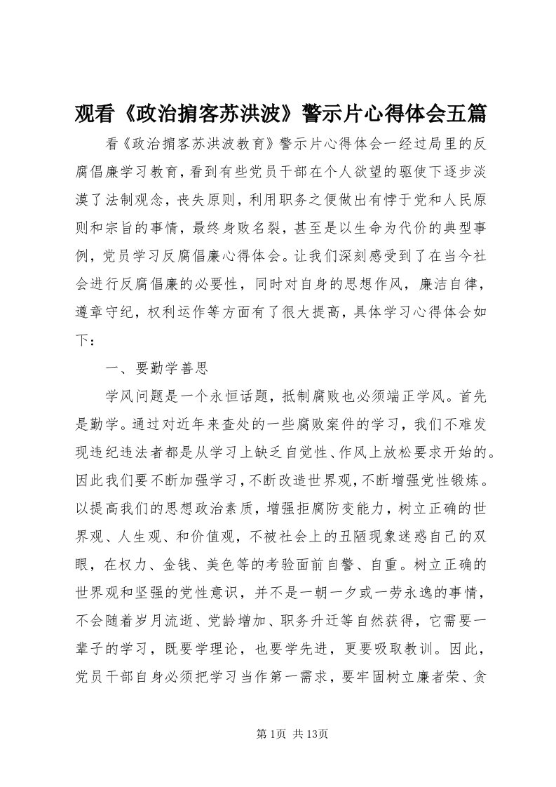 3观看《政治掮客苏洪波》警示片心得体会五篇