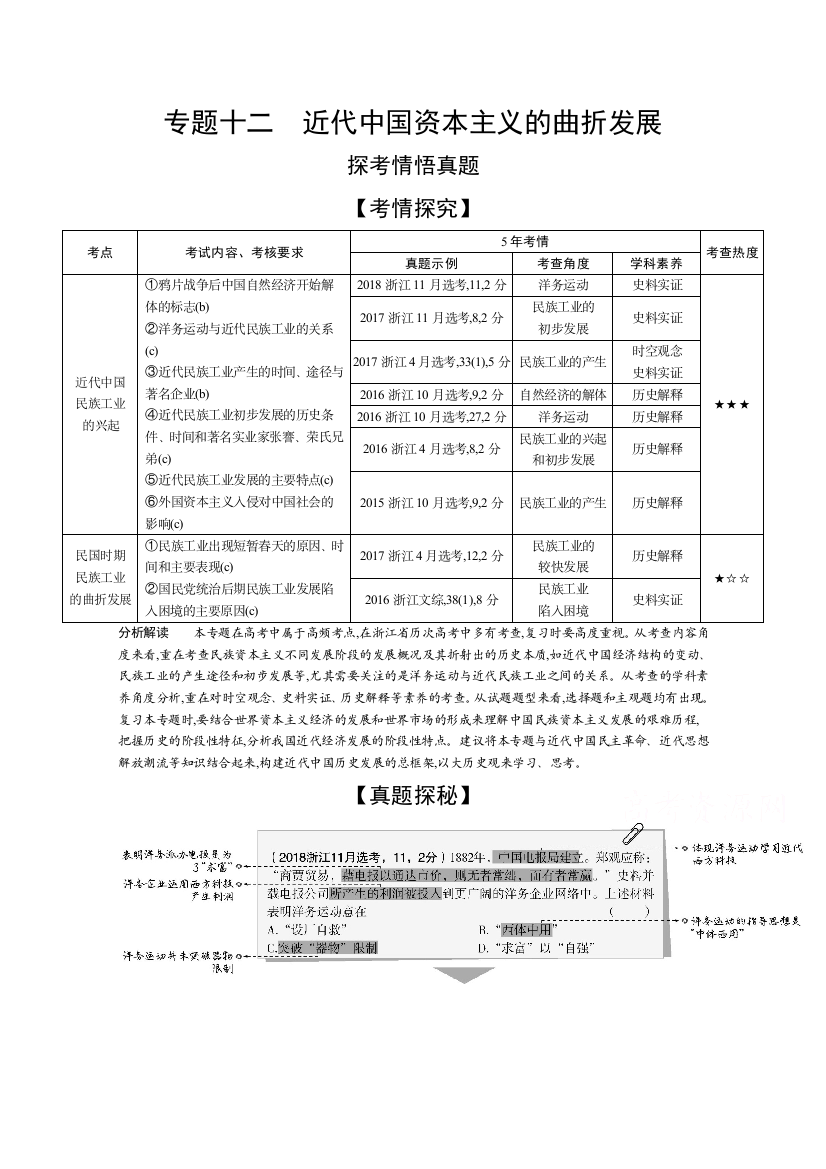 2021高考历史浙江版一轮精练：专题十二　近代中国资本主义的曲折发展