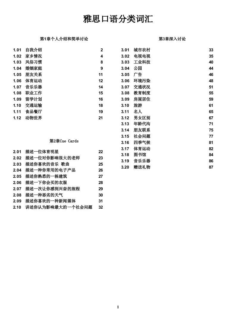 雅思口语分类词汇总结