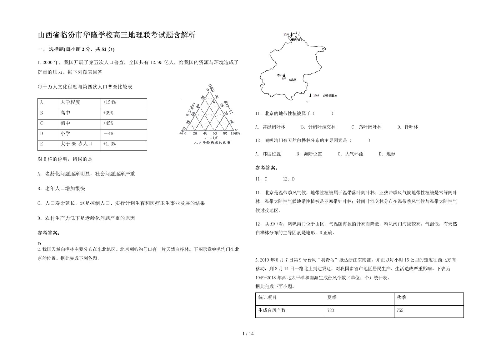 山西省临汾市华隆学校高三地理联考试题含解析