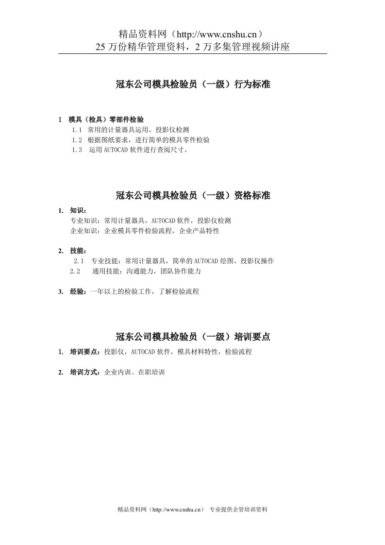 冠东公司模具检验员行为标准