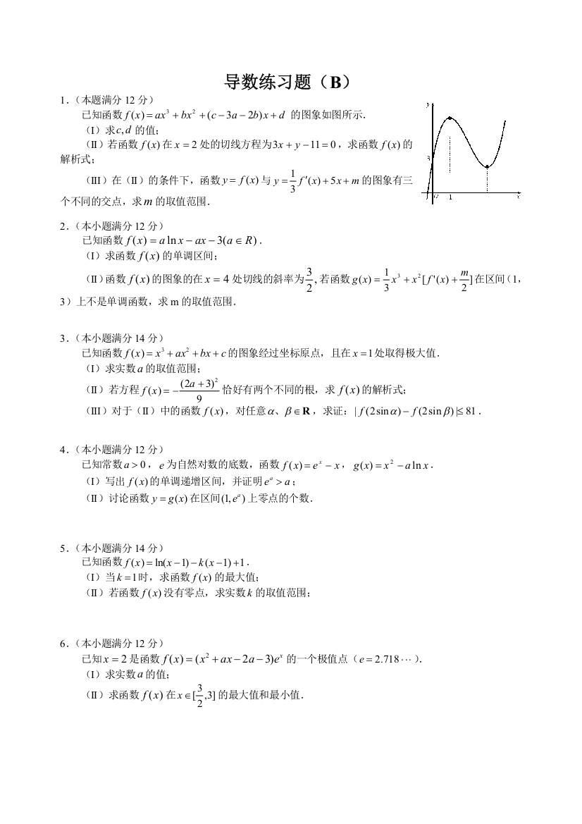 导数综合练习题(详细解答)