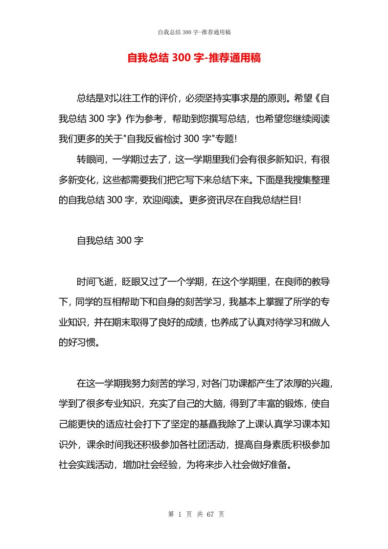 自我总结300字