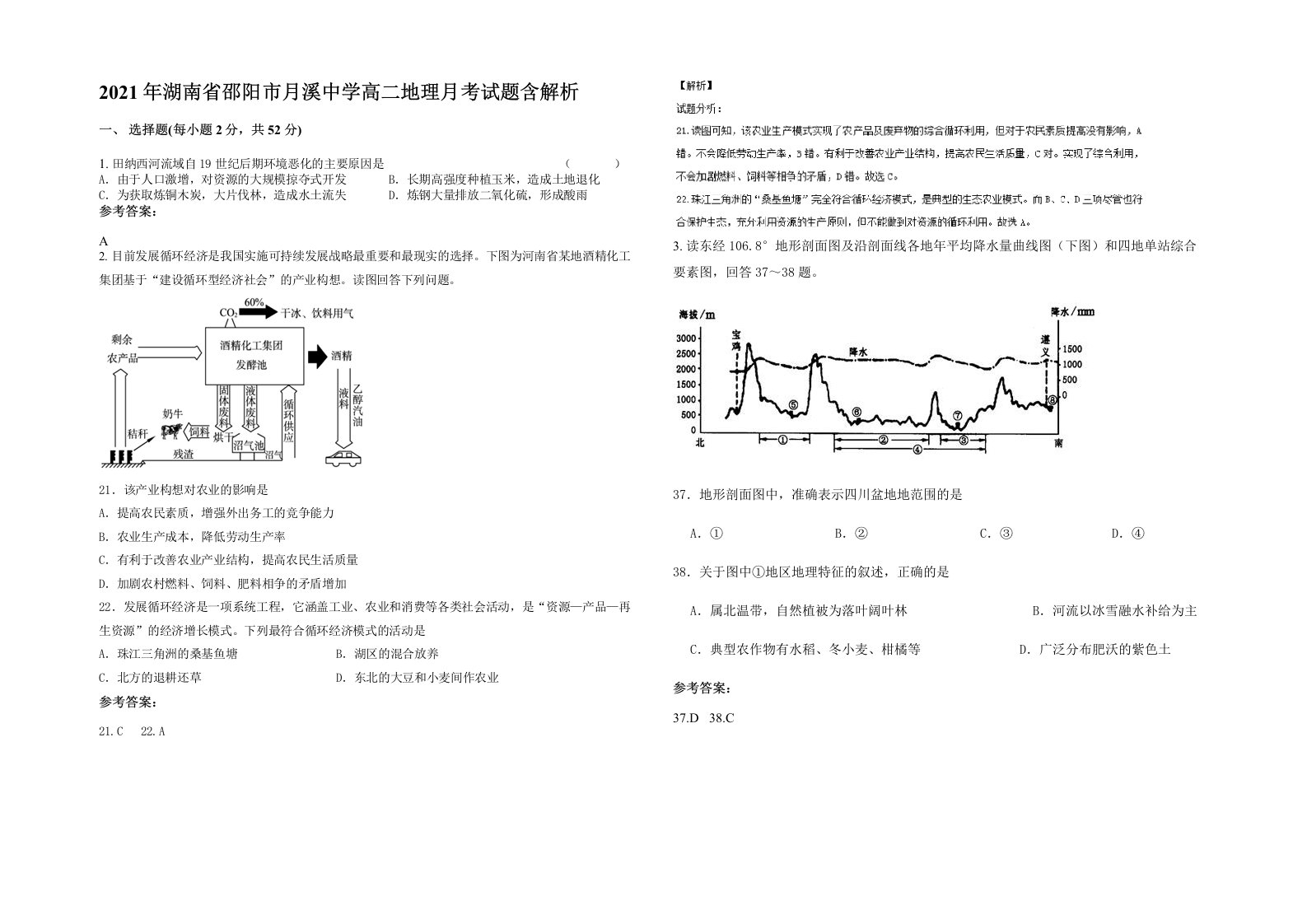 2021年湖南省邵阳市月溪中学高二地理月考试题含解析