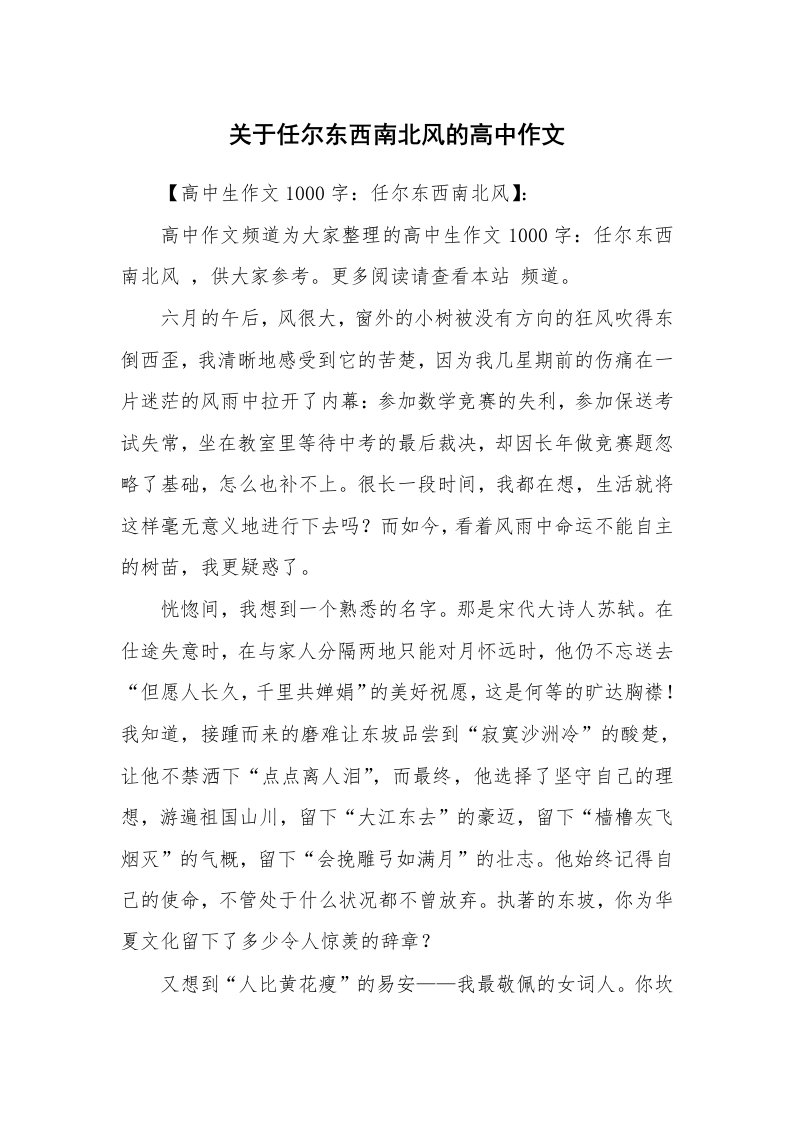 关于任尔东西南北风的高中作文