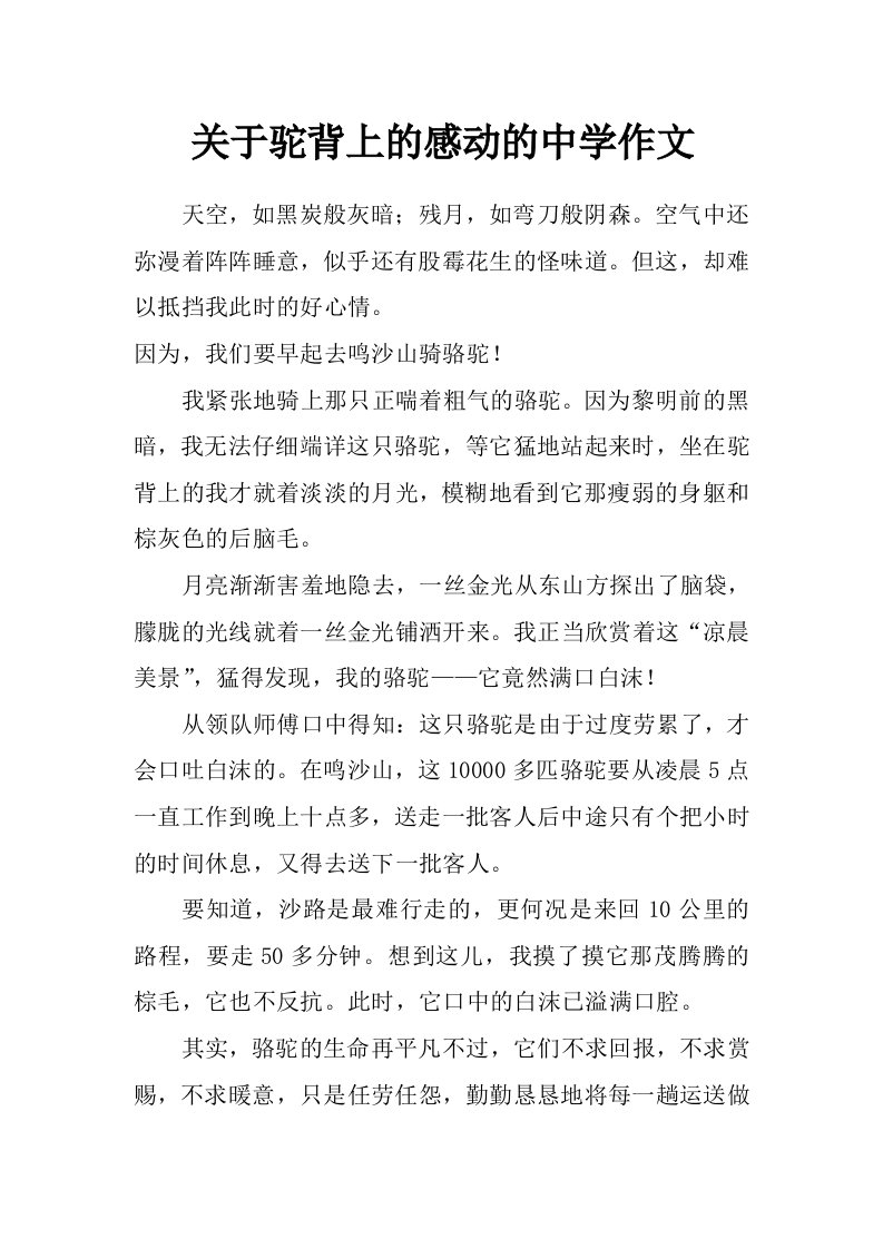 关于驼背上的感动的中学作文