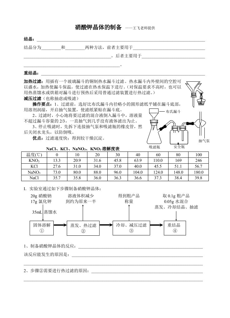 苏教版《实验化学》自编资料