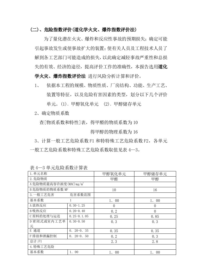 道化学火灾、爆炸指数评价法