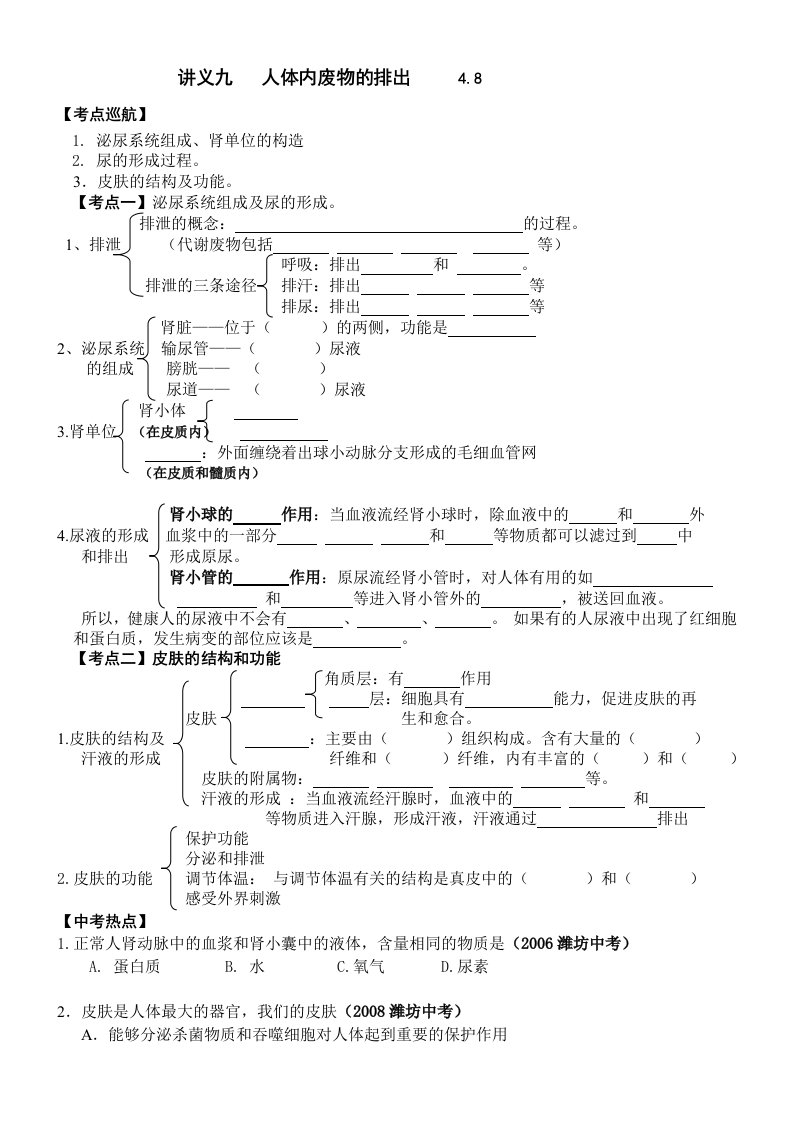 讲义九人体内废物的排出