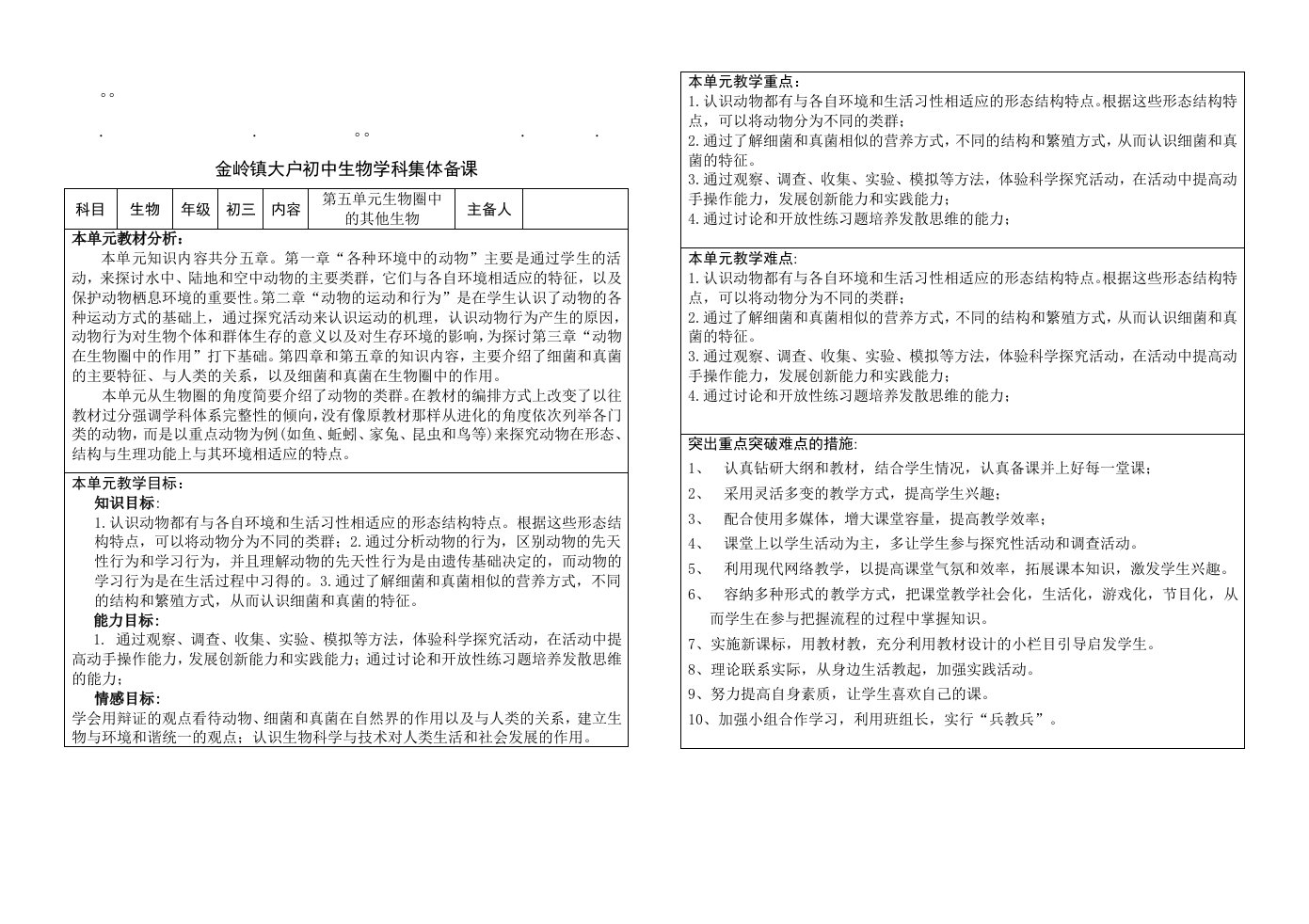 历年高考镇大户初镇大户初中生物学科集体备课