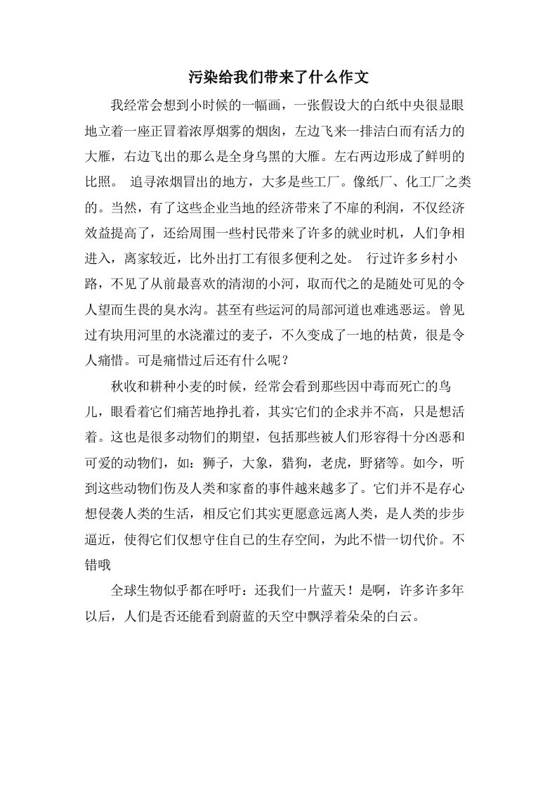 污染给我们带来了什么作文