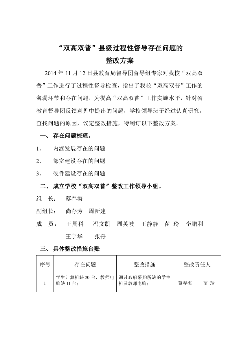 王其小学双高双普整改措施