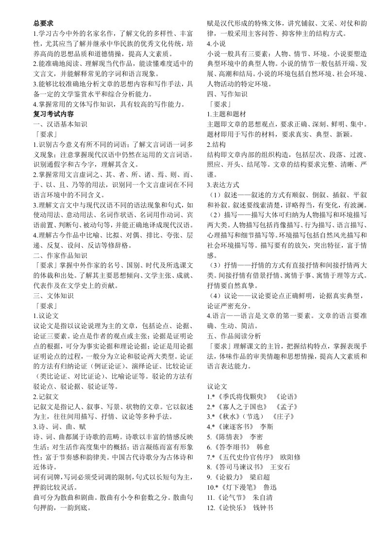 专升本语文总要求