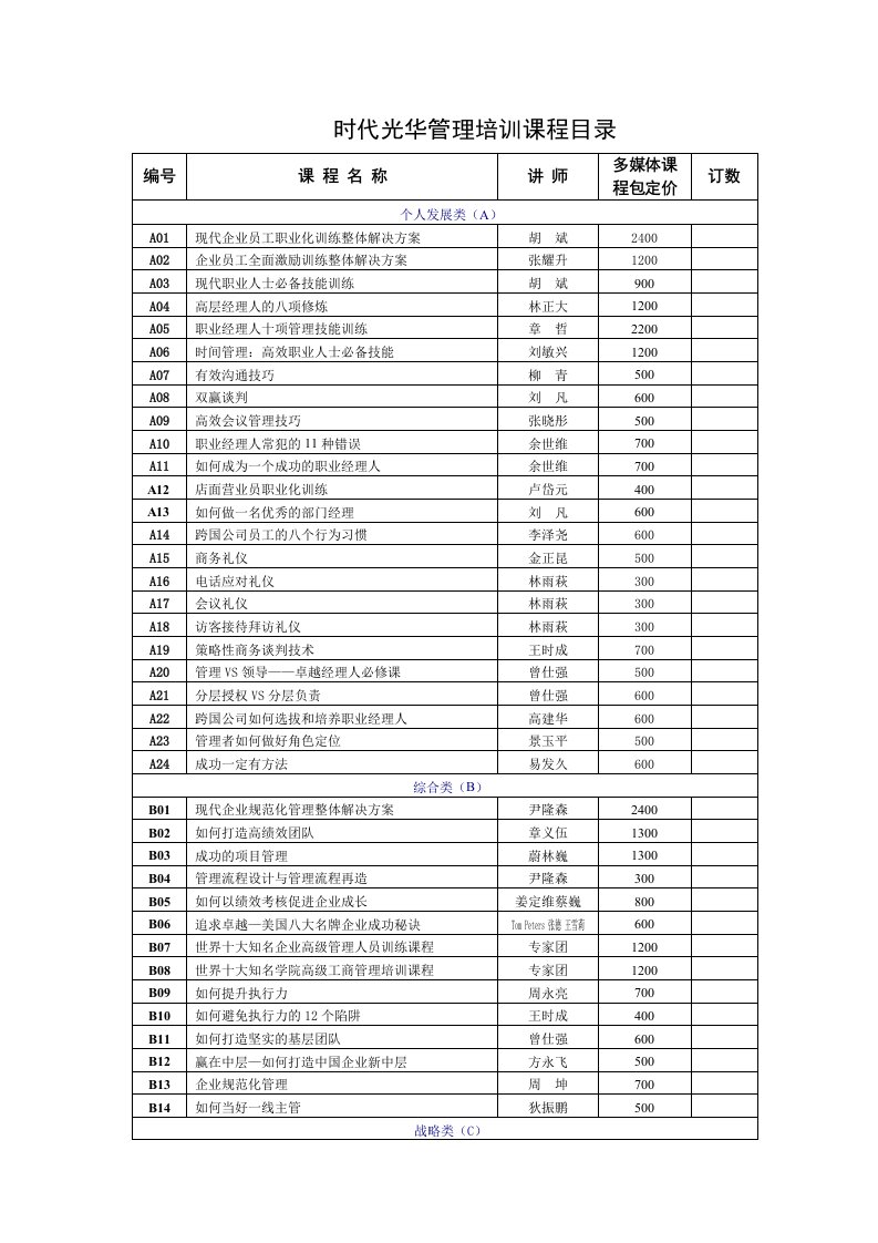 企业培训-时代光华管理培训课程目录