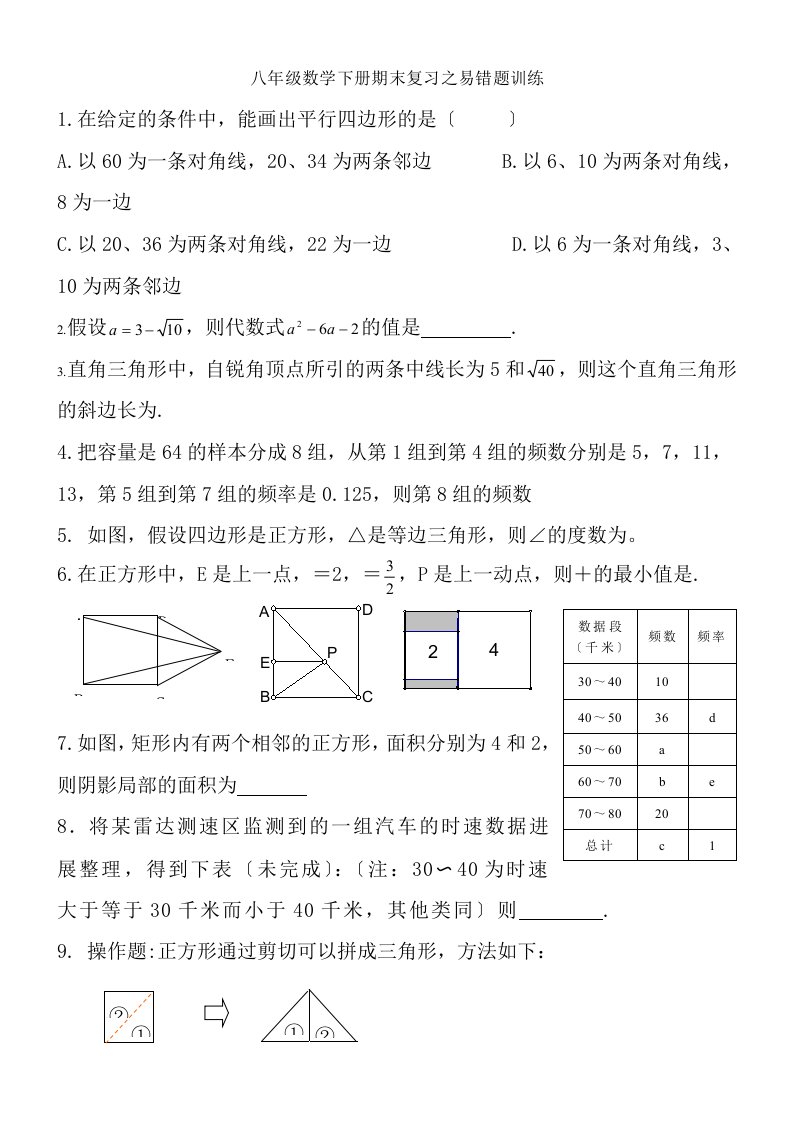 八年级数学下册期末复习之易错题训练