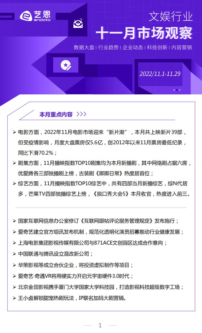 艺恩-11月文娱市场月报-20221130