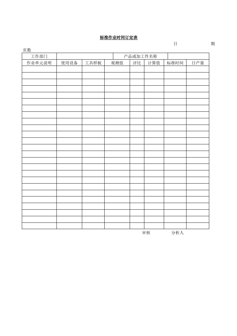 产品标准作业时间订定表