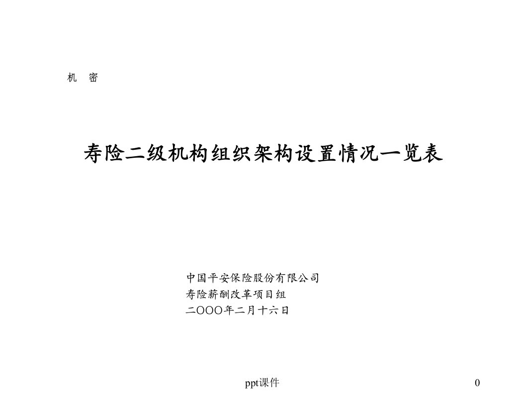 平安寿险二级机构组织架构设置情况一览表