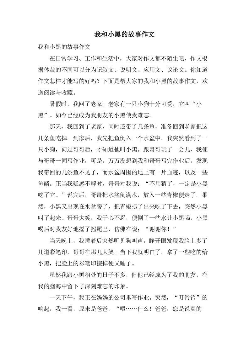 我和小黑的故事作文