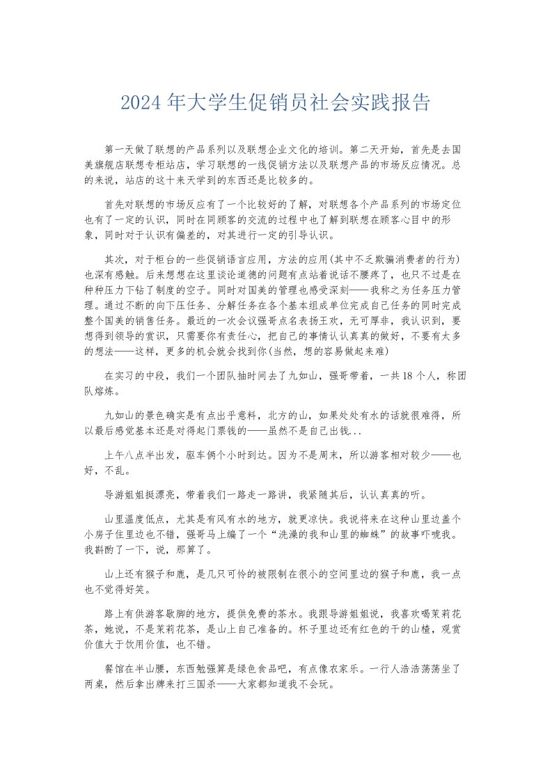 总结报告2024年大学生促销员社会实践报告002