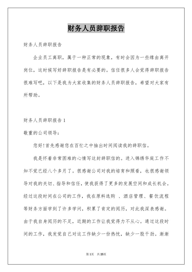 财务人员辞职报告例文3