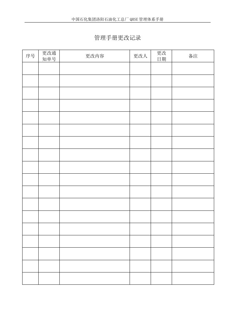 中国石化集团石油化工总厂QHSE管理体系手册