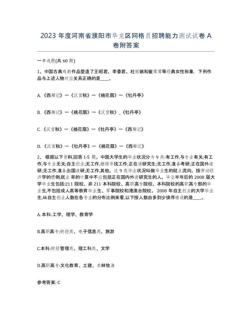 2023年度河南省濮阳市华龙区网格员招聘能力测试试卷A卷附答案