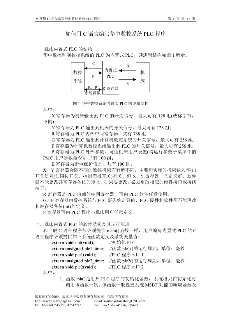 用C语言编写华中数控铣床PLC程序